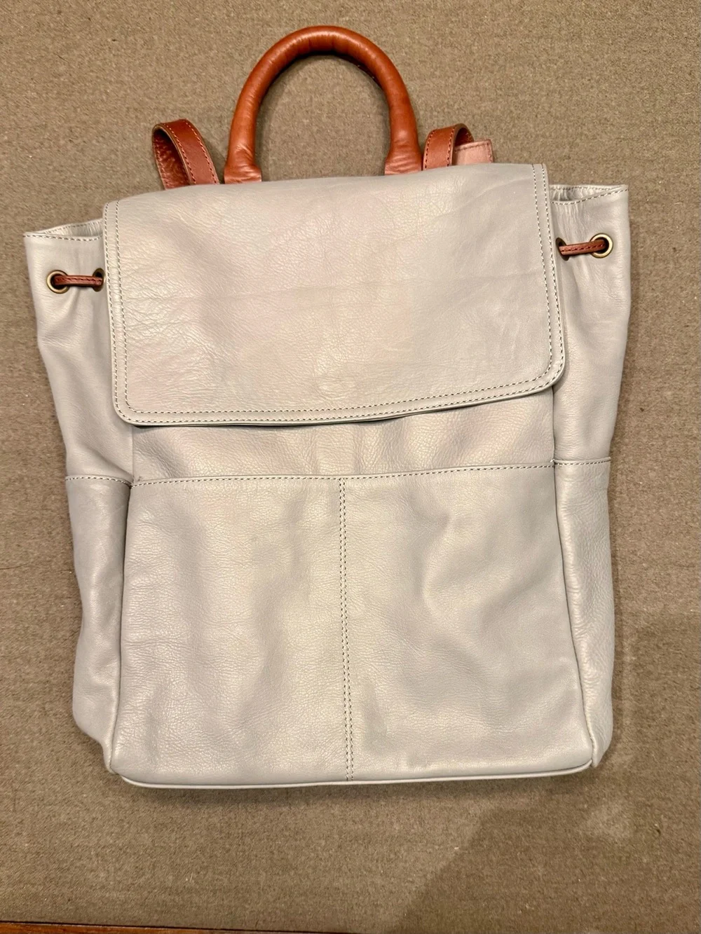 Sundance Leather Backpack in Light Gray with Tan Accents
